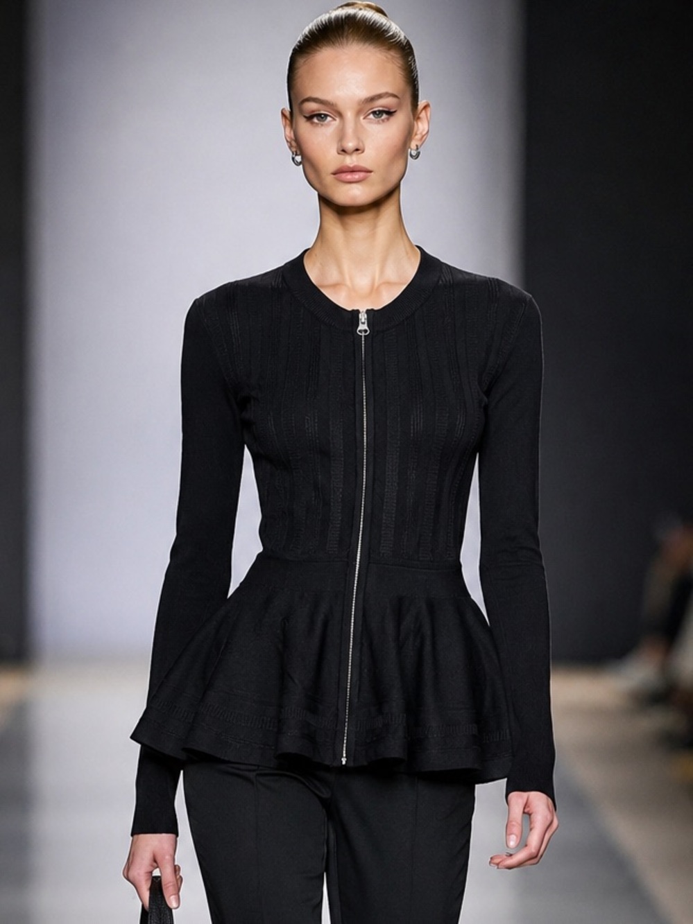 McQ by Alexander McQueen Black Zip-Front Peplum Cardigan | SMALL